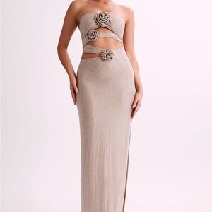 Meshki strapless Rose Diamante Maxi Dress - Nude